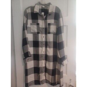 Old Navy NWT black buffalo check shirtdress L long sl. buttons cabin lumberjack